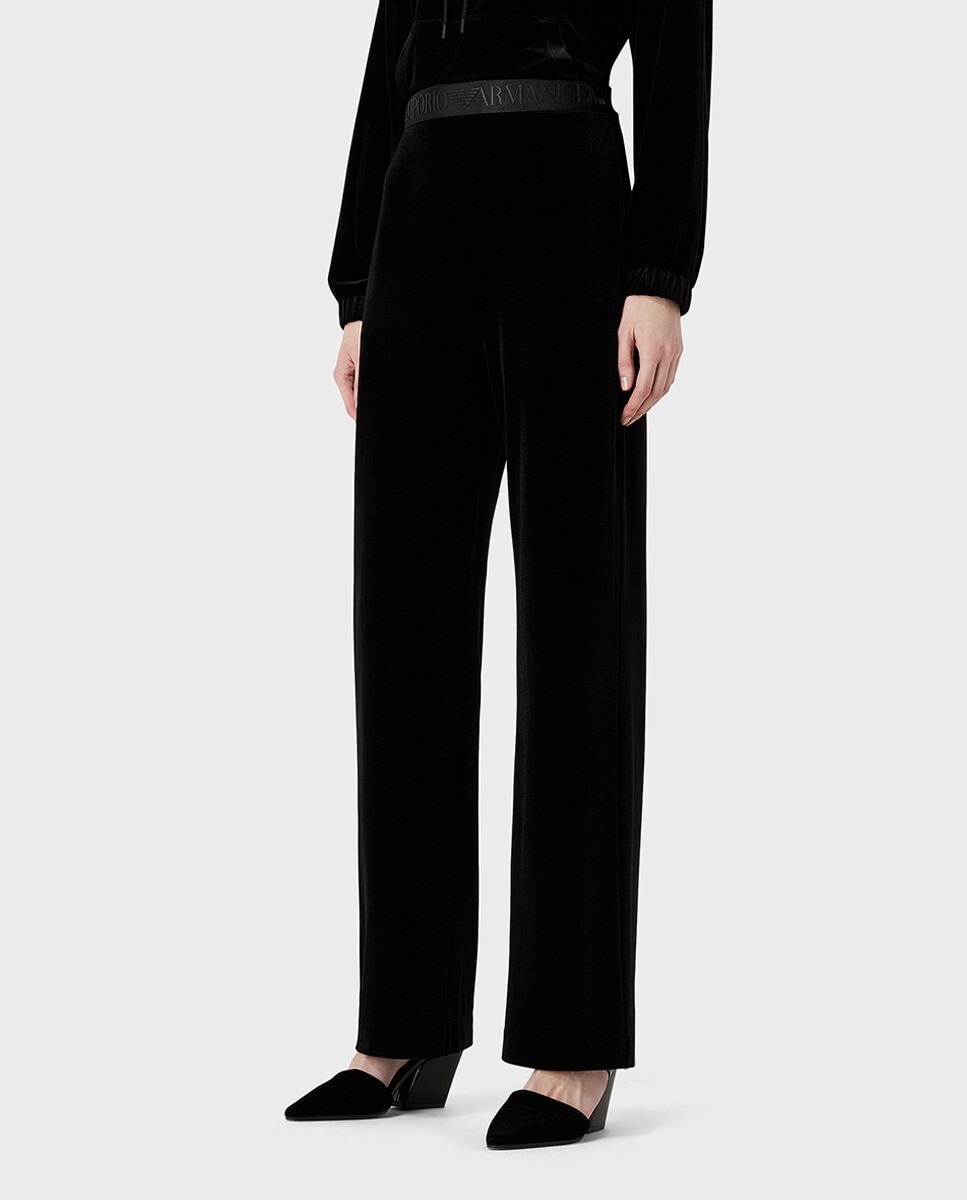 

Женские брюки из шиниллы с резинкой на талии Emporio Armani, черный