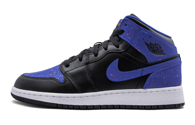 

Air Jordan 1 Mid Black (Gs) Женские винтажные баскетбольные кроссовки с синими брызгами сзади