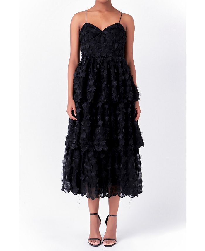 Женское многоярусное платье миди с цветочным принтом endless rose, черный многоярусная юбка с цветочным принтом ralph lauren
