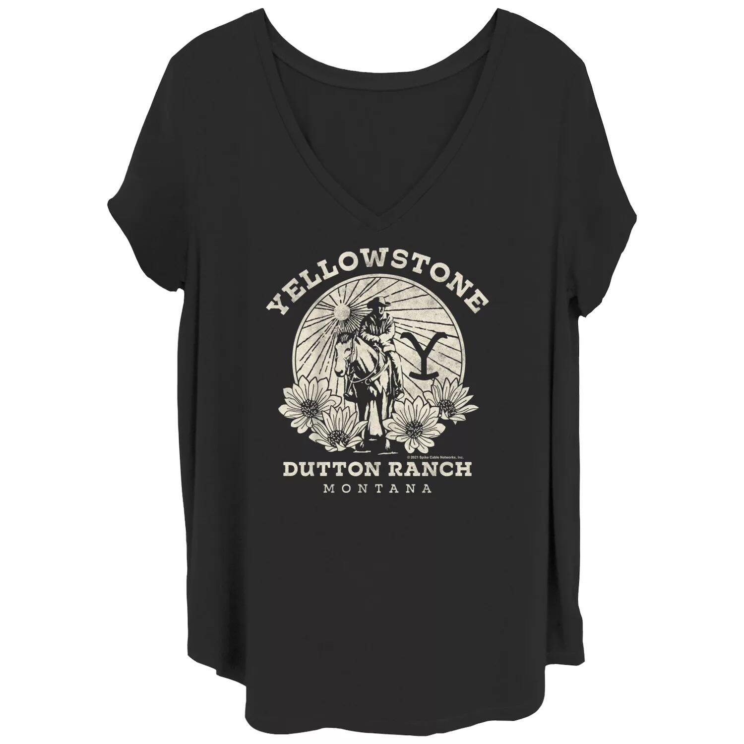 

Футболка больших размеров для юниоров Yellowstone Dutton Ranch Montana с V-образным вырезом и графическим рисунком Licensed Character