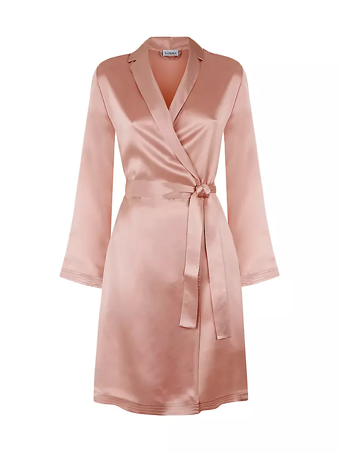 Короткий шелковый атласный халат La Perla, цвет pink powder цена и фото