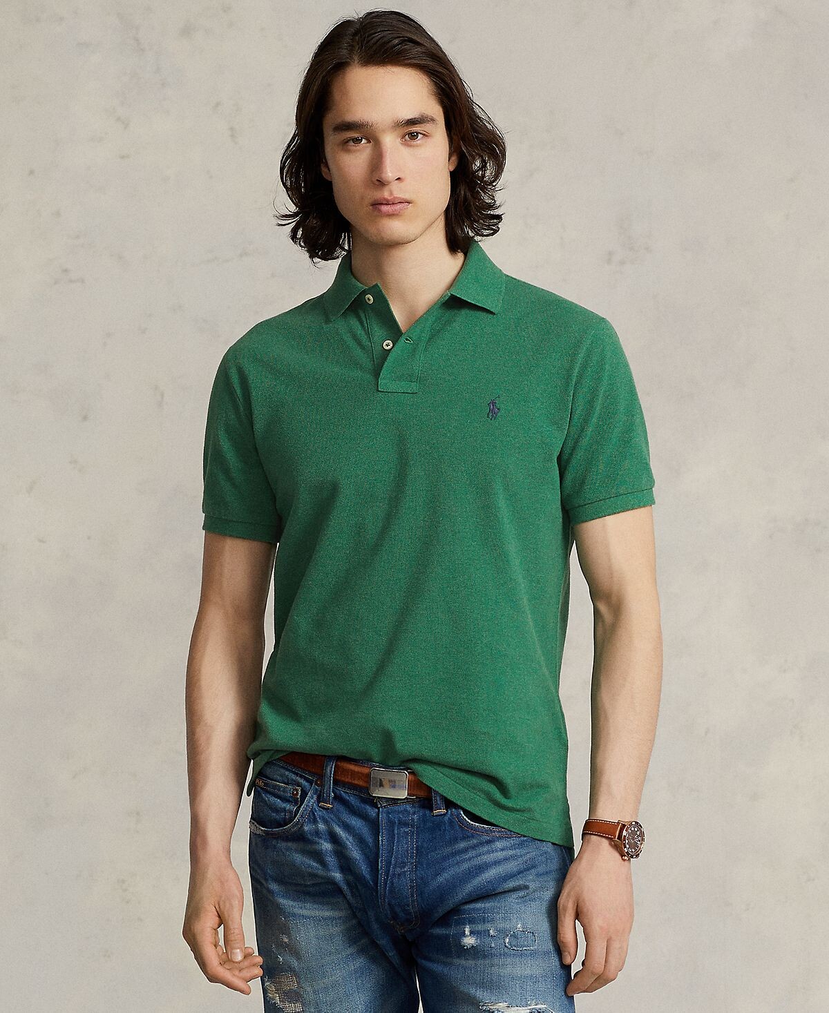 

Мужская хлопковая рубашка-поло классического кроя в сетку Polo Ralph Lauren