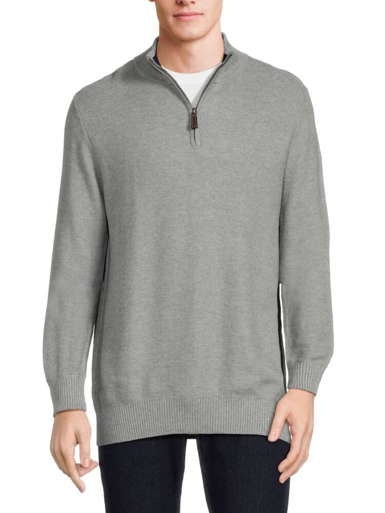 

Вафельный вязаный свитер с четвертью молнией Saks Fifth Avenue, цвет Light Grey