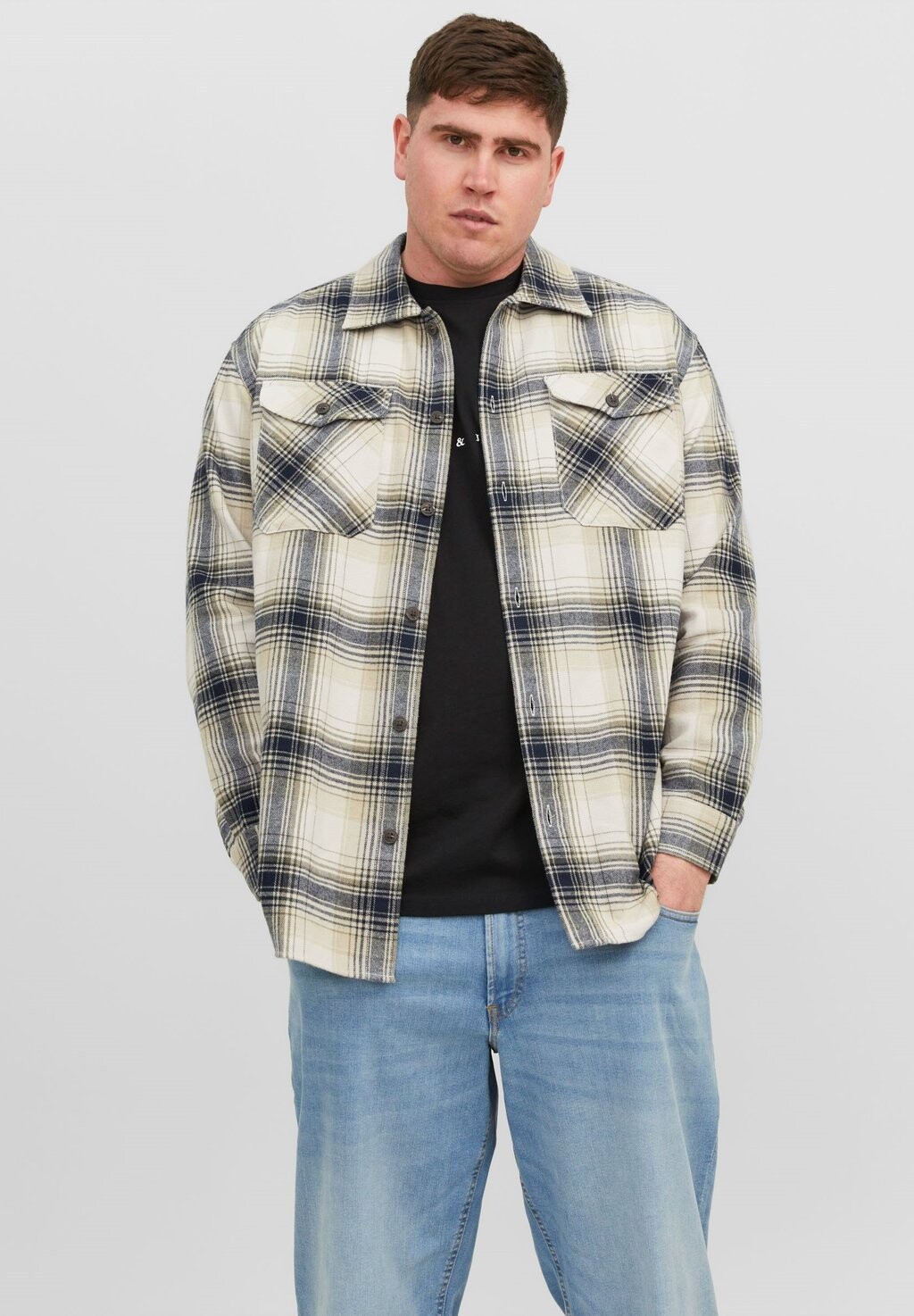 Легкая куртка JJEEDDIE OVERSHIRT LS PLS Jack & Jones, коричневый/зеленый легкая куртка overshirt profuomo зеленый