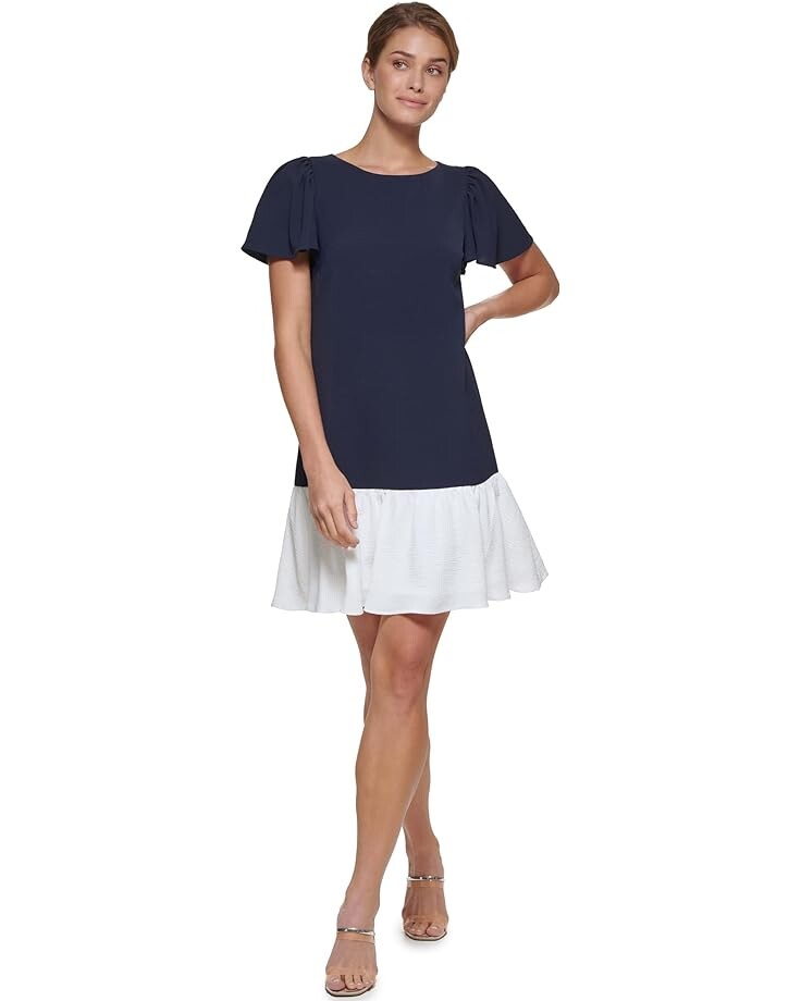 

Платье DKNY Flutter Sleeve and Hem Trapeze, цвет Spring Navy/Ivory
