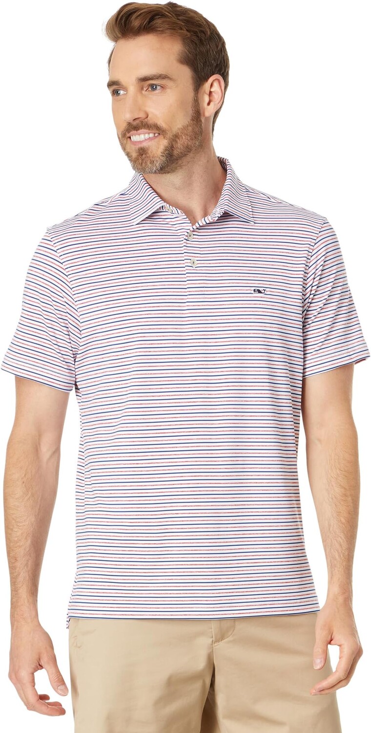 

Рубашка-поло Tri Bradley Stripe Sankaty Vineyard Vines, цвет Stripe White Cap/Captains Blue/Lighthouse Red Tejeda