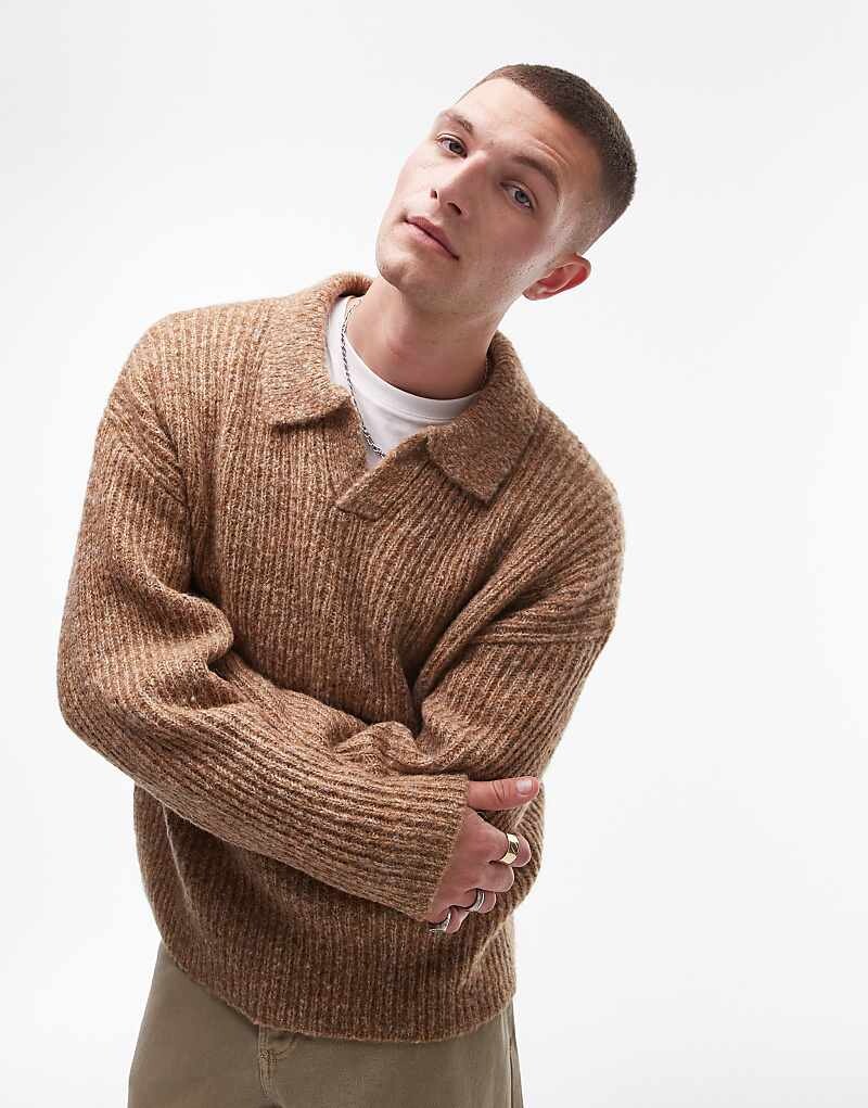 

Светло-бежевый джемпер свободного кроя с открытым воротником Topman