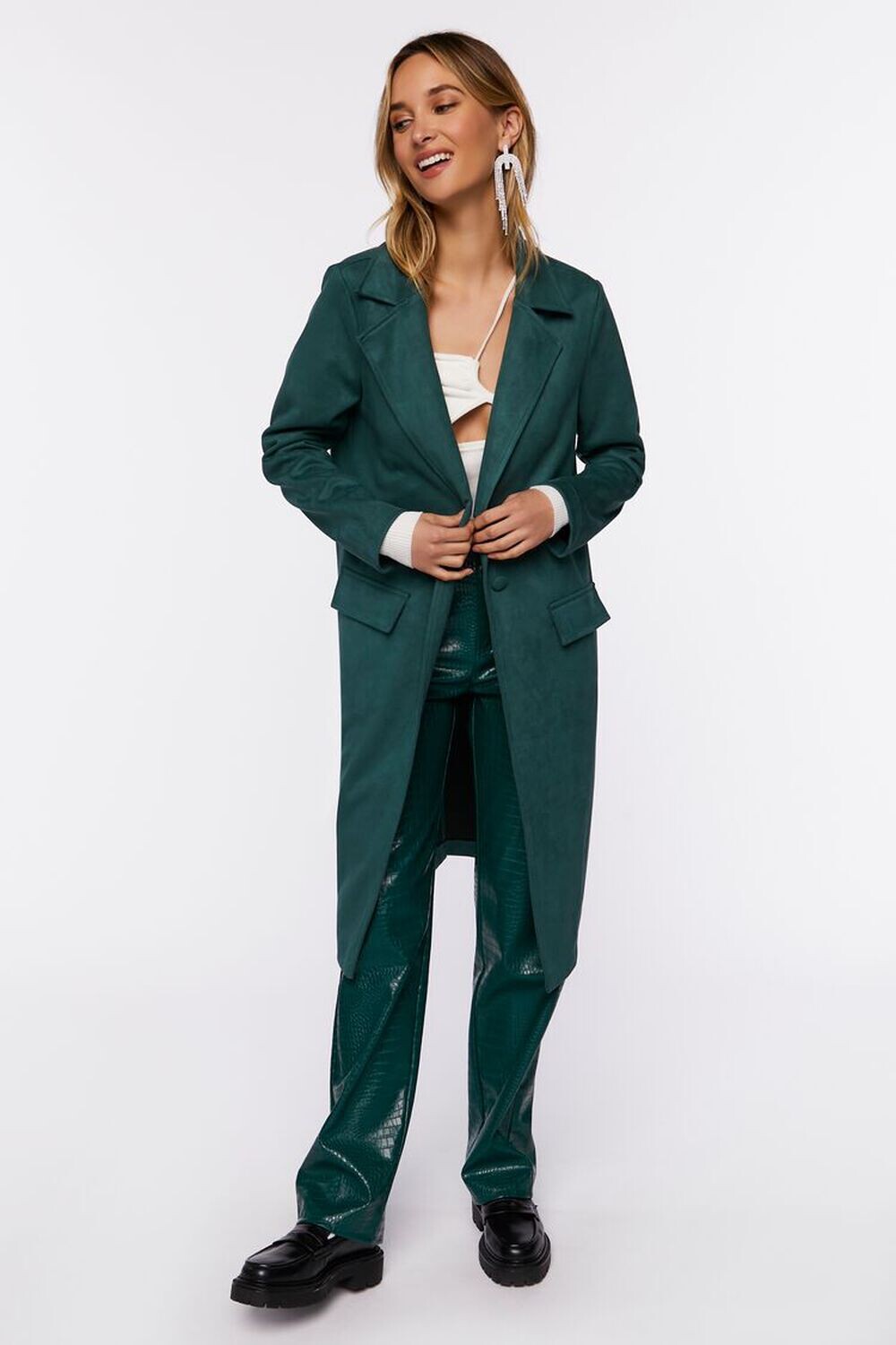 

Куртка дастер из искусственной замши Forever 21, зеленый