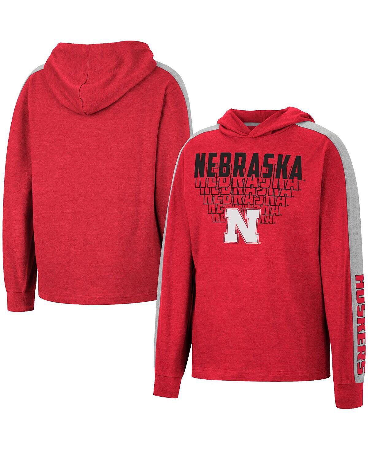 

Футболка с капюшоном Big Boys Heathered Scarlet Nebraska Huskers Wind Changes реглан Colosseum