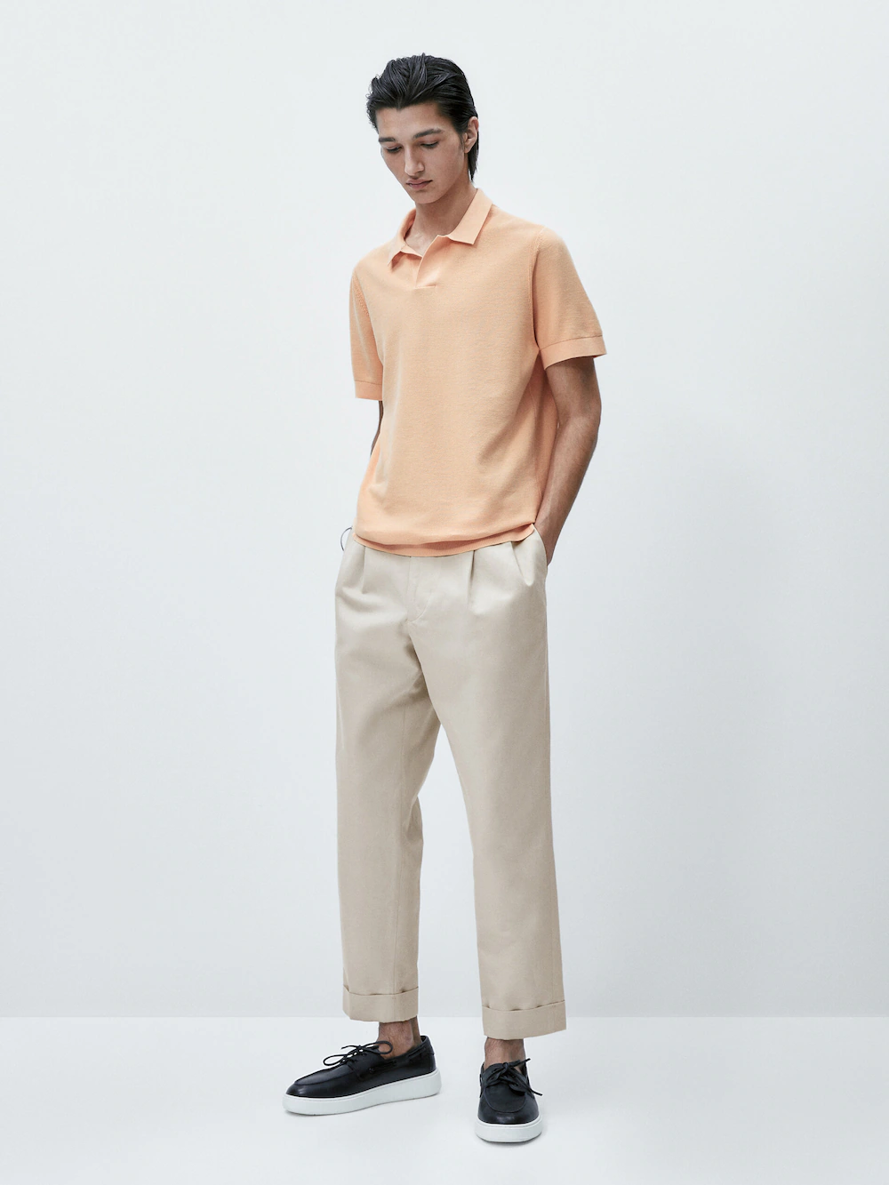 

Свитер поло из прибленного хлопка Massimo Dutti, оранжевый
