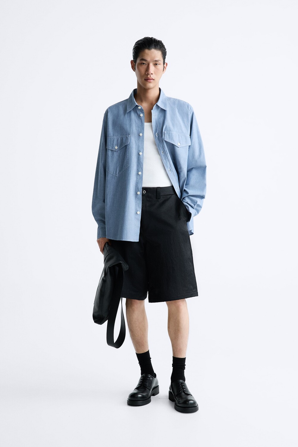 

Джинсовая рубашка с прошивкой Zara, голубой
