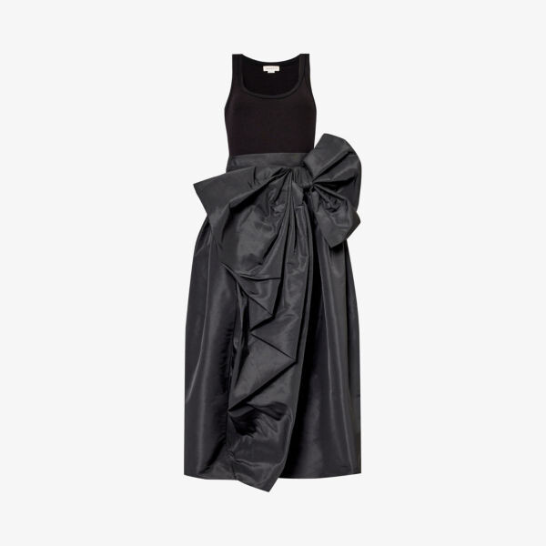 

Платье миди из эластичного хлопка с овальным вырезом и бантом Alexander Mcqueen, черный