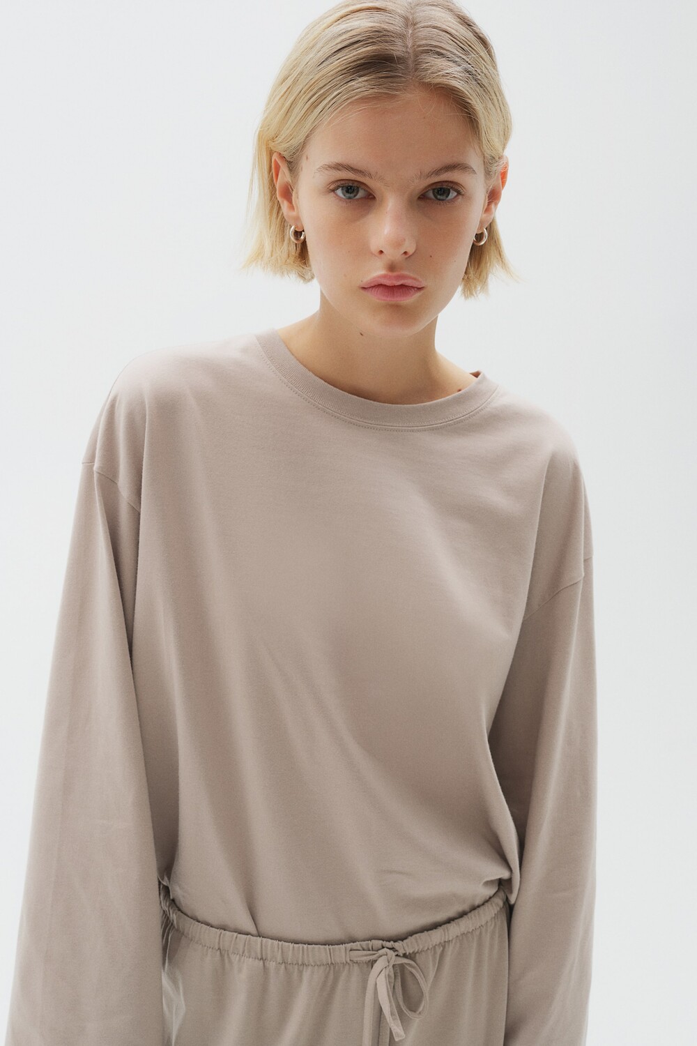 

Рубашка с длинным рукавом из хлопка H&M, серый