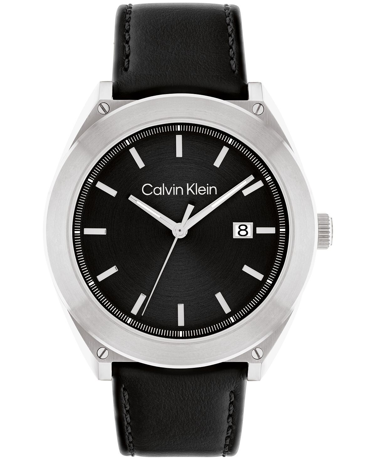 

Мужские часы с черным кожаным ремешком, 44 мм Calvin Klein