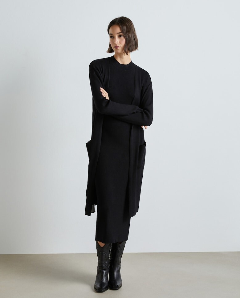 

Женский длинный трикотажный жакет в рубчик Easy Wear, черный