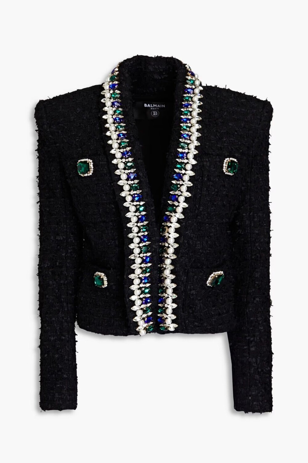 

Украшенный твидовый жакет из смесового хлопка Balmain, черный