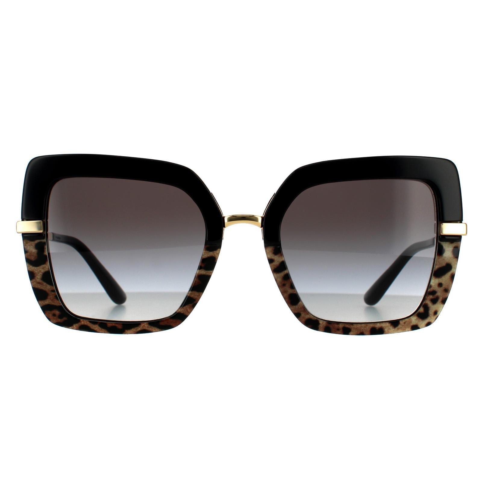 Черные с леопардовым принтом квадратные верхние черные серые солнцезащитные очки с градиентом Dolce & Gabbana, черный