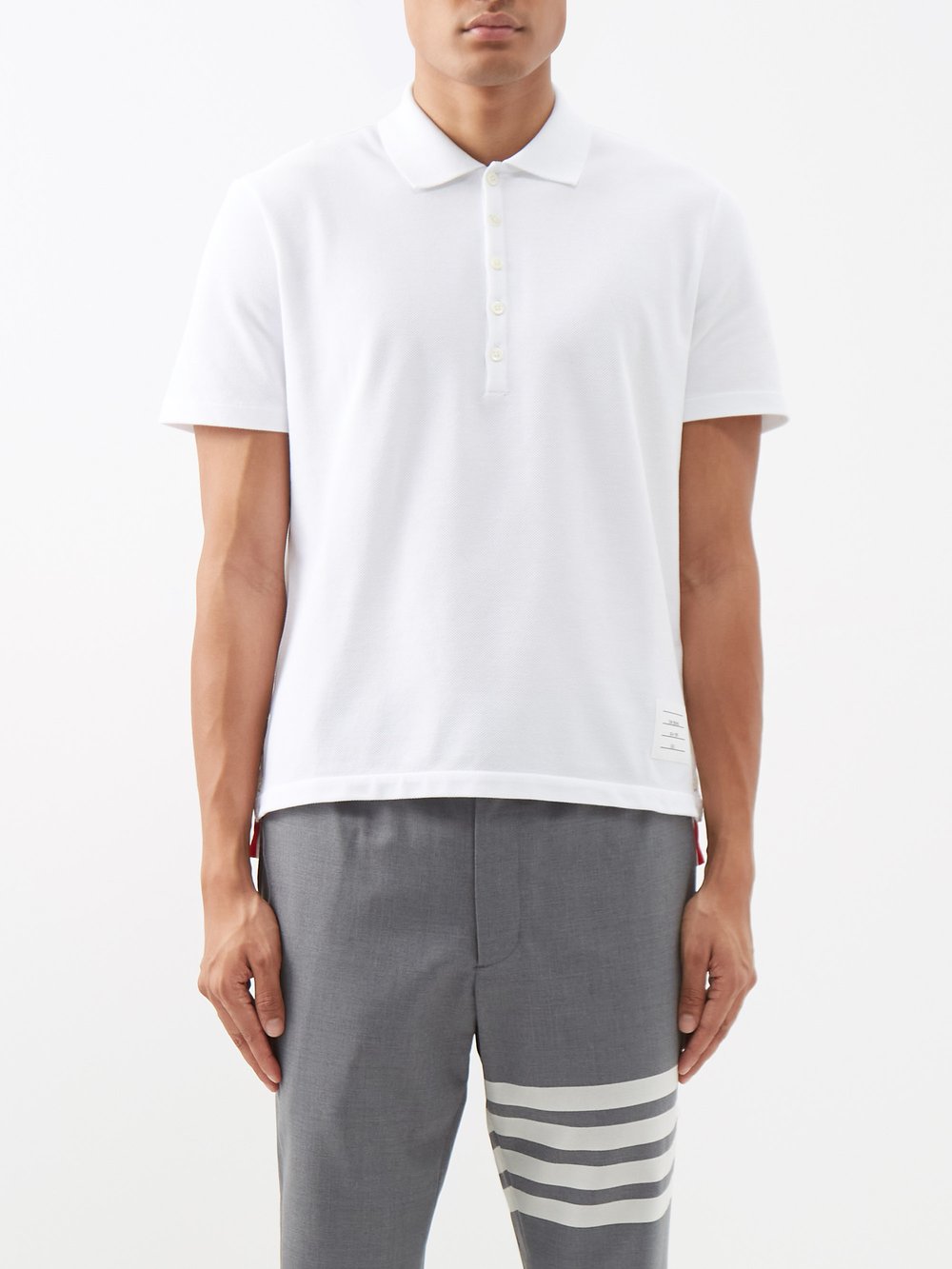 Рубашка-поло из хлопкового пике Thom Browne, белый белая рубашка поло с четырьмя полосками thom browne