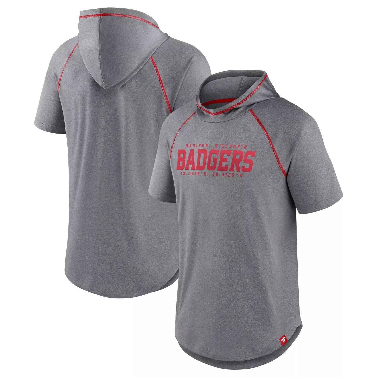 

Мужская футболка с капюшоном из полиэстера с логотипом Fanatics Heathered Grey Wisconsin Badgers Four Relay
