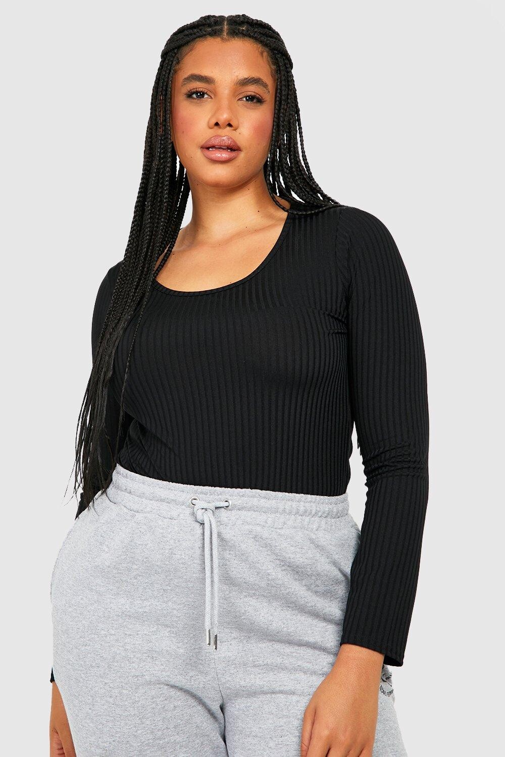 

Топ plus soft jumbo rib с длинным рукавом Boohoo, черный