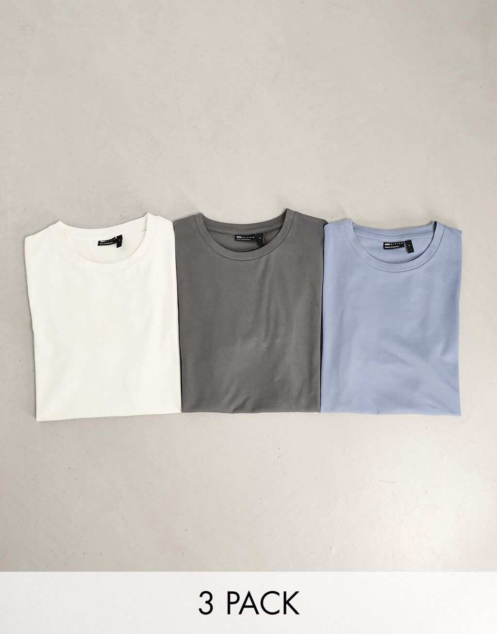 

Комплект из трех футболок облегающего кроя ASOS Design серого, кремового и синего цветов