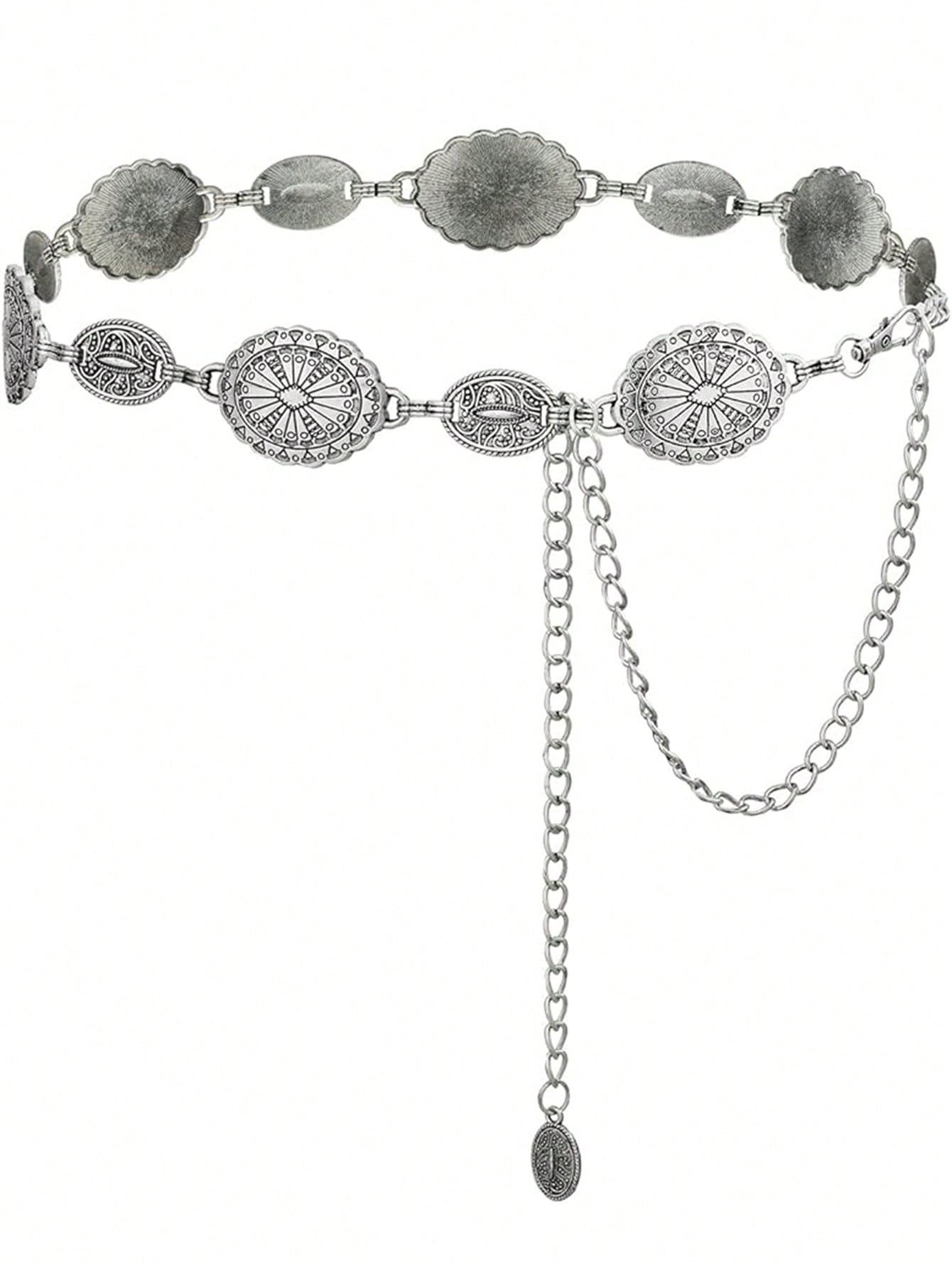 Металлический пояс Concho в стиле вестерн для женщин, древнее серебро