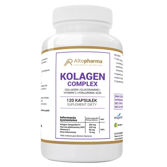 Коллаген + сульфат глюкозамина 2KCI + витамин С + гиалуроновая кислота, 120 капсул. Alto Pharma