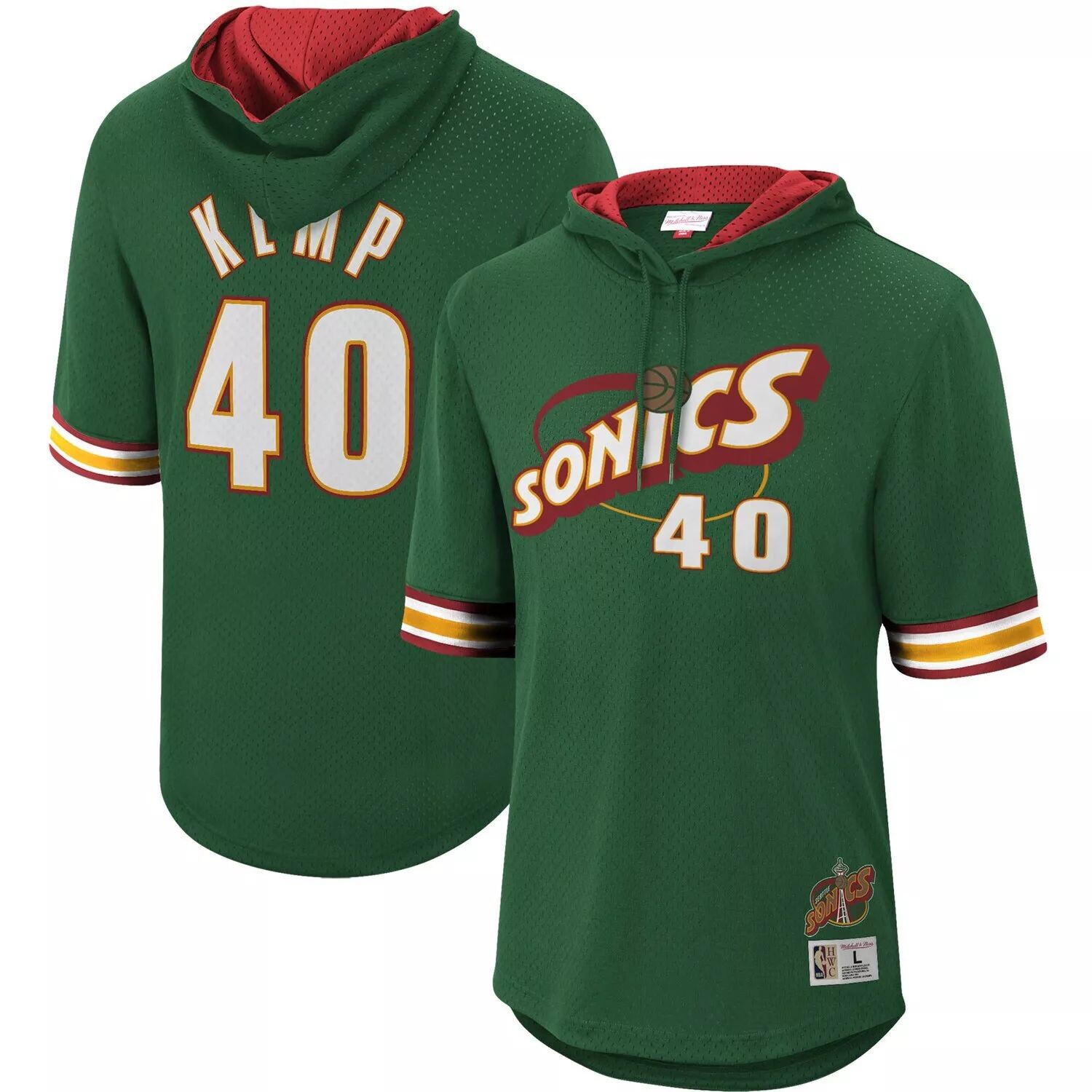 

Мужская толстовка с короткими рукавами Mitchell & Ness Shawn Kemp Green Seattle SuperSonics Mesh из твердой древесины, классическое имя и номер