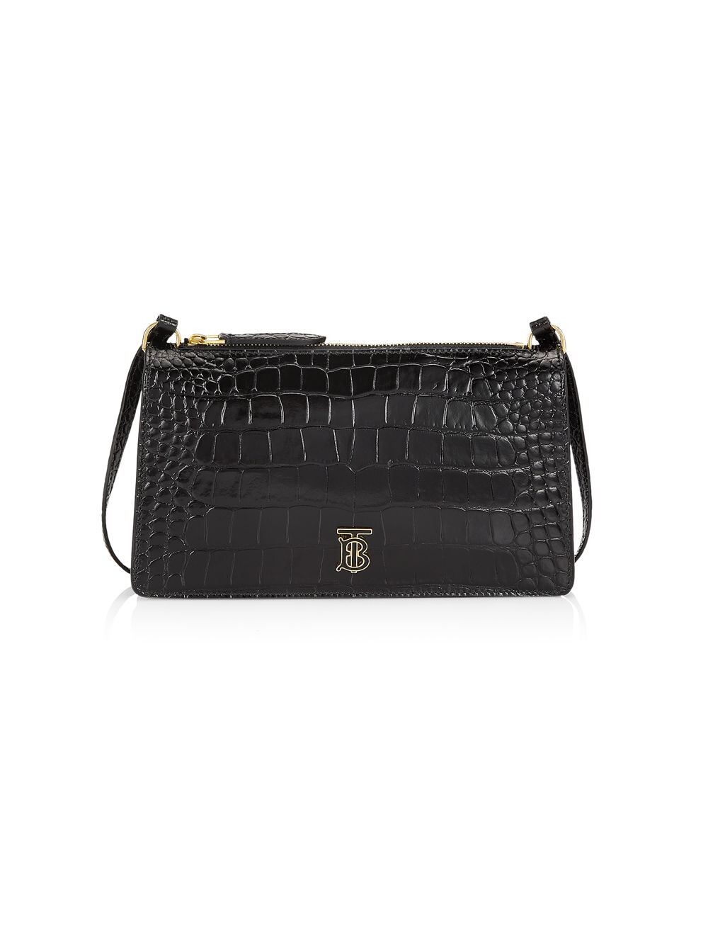 

Клатч TB из кожи с тиснением под аллигатора Burberry, черный