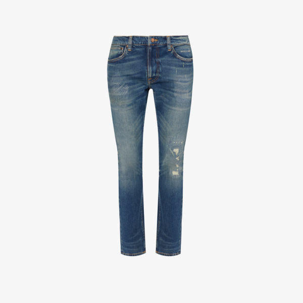 Lean dean зауженные зауженные джинсы из эластичного денима с потертостями Nudie Jeans, цвет yesterday news