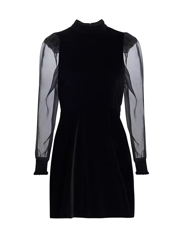 

Бархатное мини-платье Paulette с пышными рукавами Alice + Olivia, черный