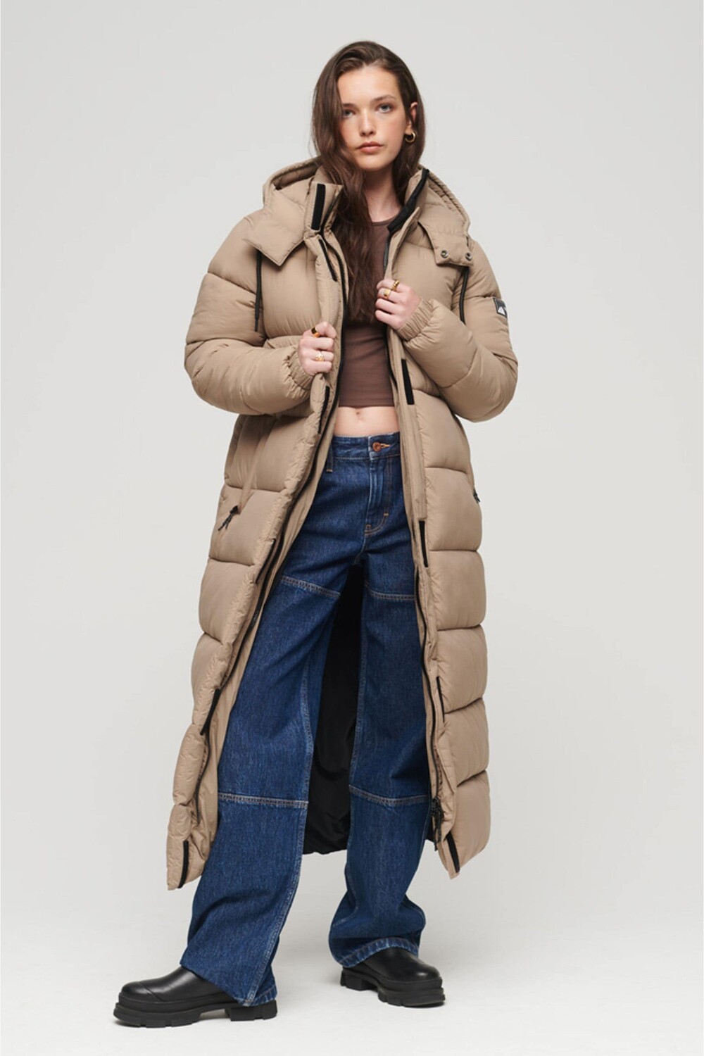 

Пуховик длинного кроя Superdry, коричневый