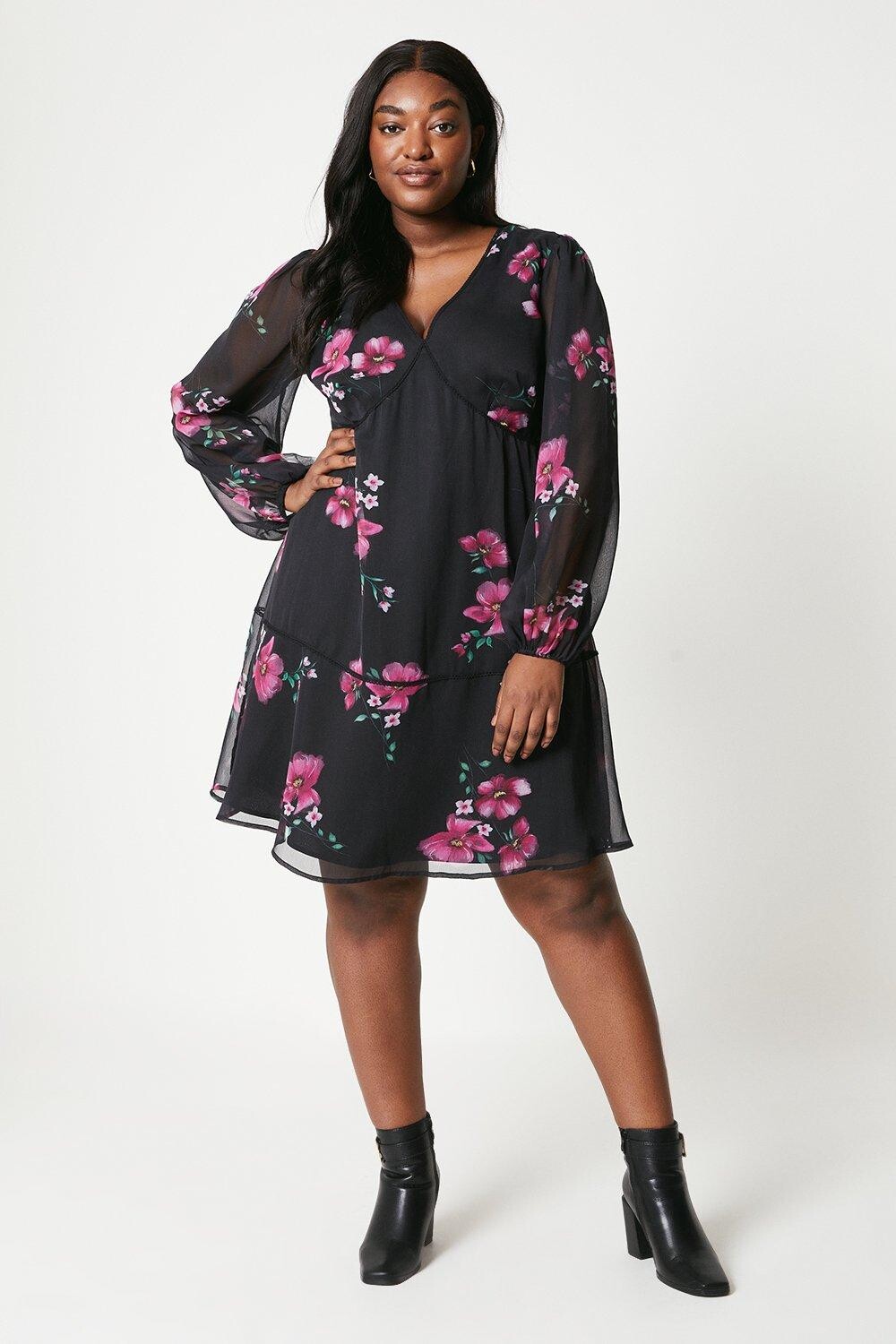 

Мини-платье Curve с шифоновой отделкой из пике Dorothy Perkins, розовый