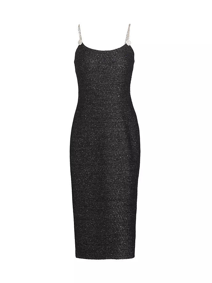 Твидовое платье-миди с цепочкой и эффектом металлик St. John, черный