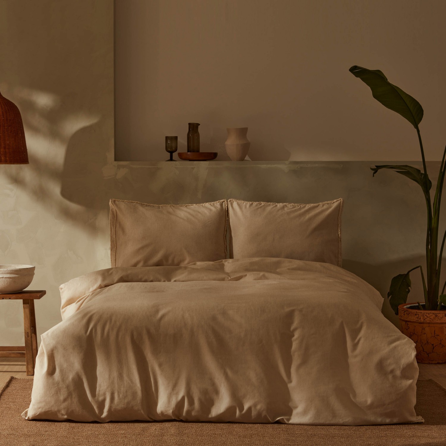 karaca home комплект постельного белья цвета хаки окрашенный в двойной пряже vetro khaki Двойной льняной Комплект постельного белья Karaca Home Pollen, бежевый