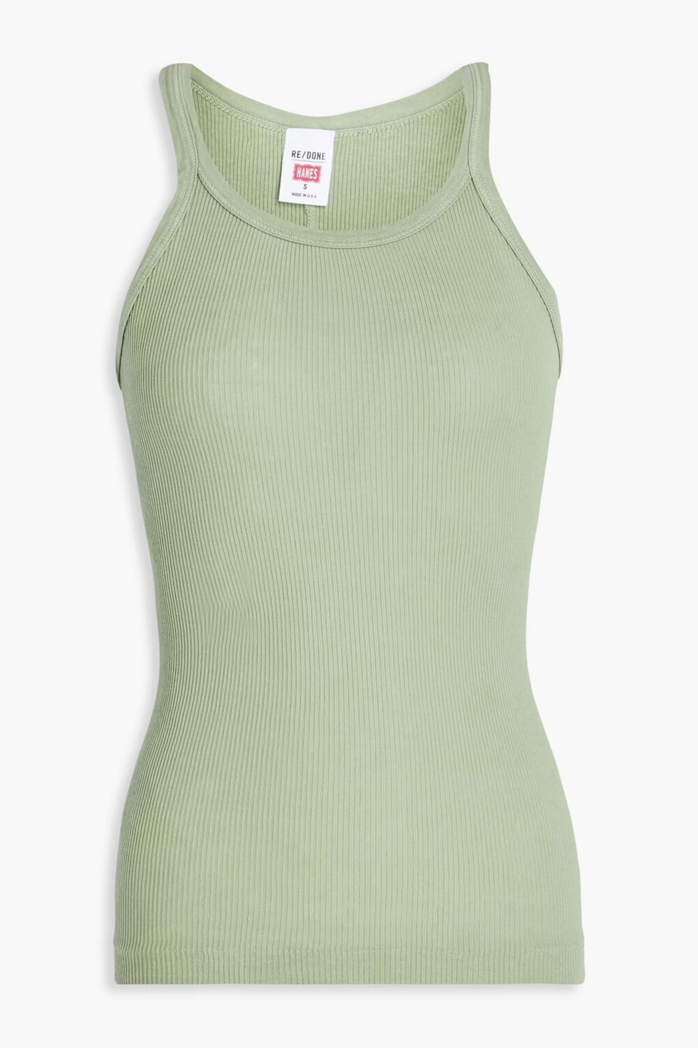 

Майка из хлопкового джерси в рубчик Re/Done By Hanes, зеленый шалфей