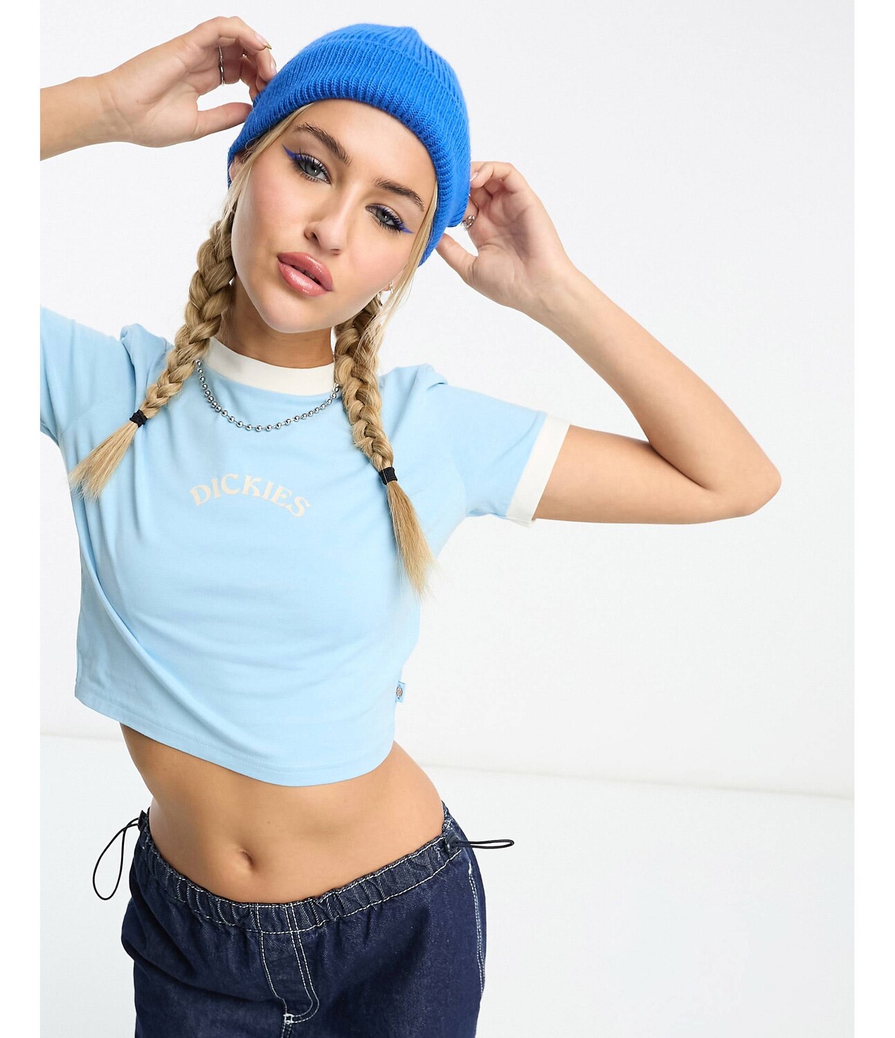 

Небесно-голубая детская футболка Dickies warm springs с центральным логотипом и контрастной отделкой