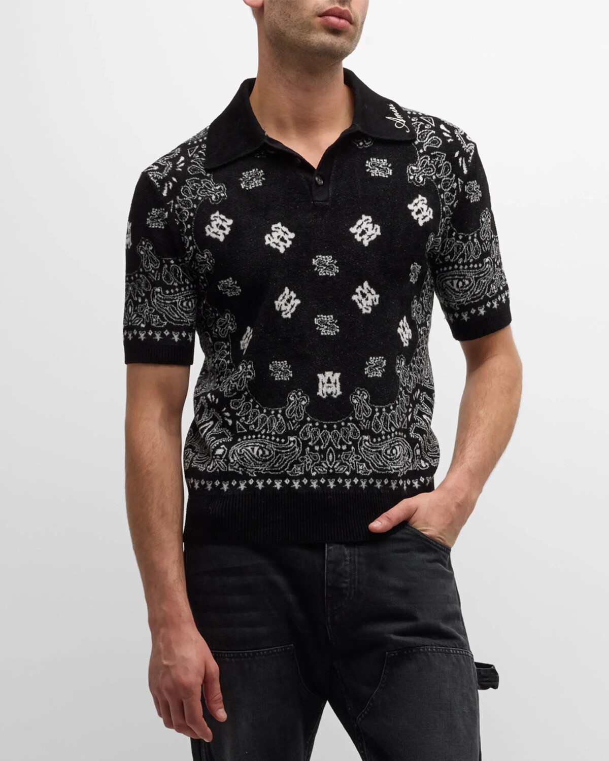 

Мужская трикотажная рубашка-поло бандана Amiri, цвет Black