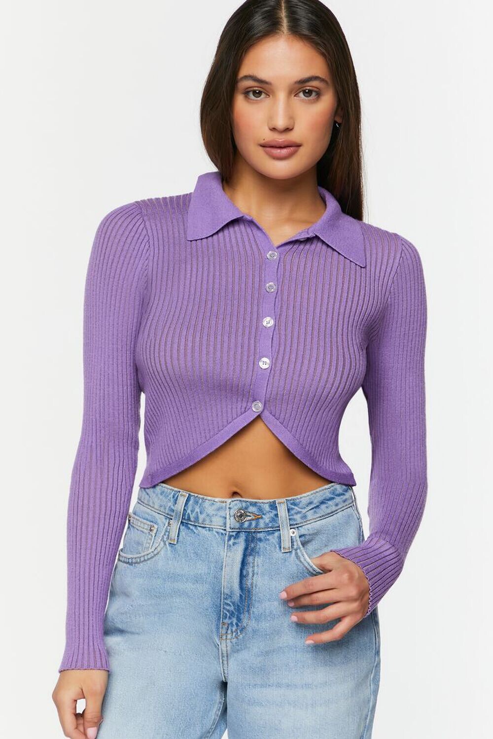 

Кардиган рельефной вязки с воротником Forever 21, фиолетовый