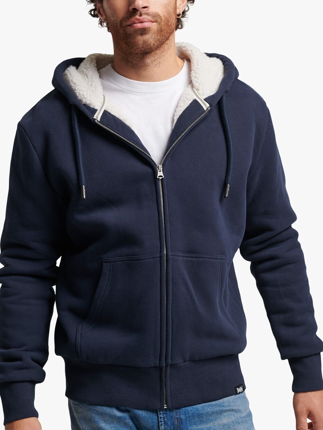 

Толстовка на молнии с подкладкой Essential Borg Superdry, затмение темно-синий
