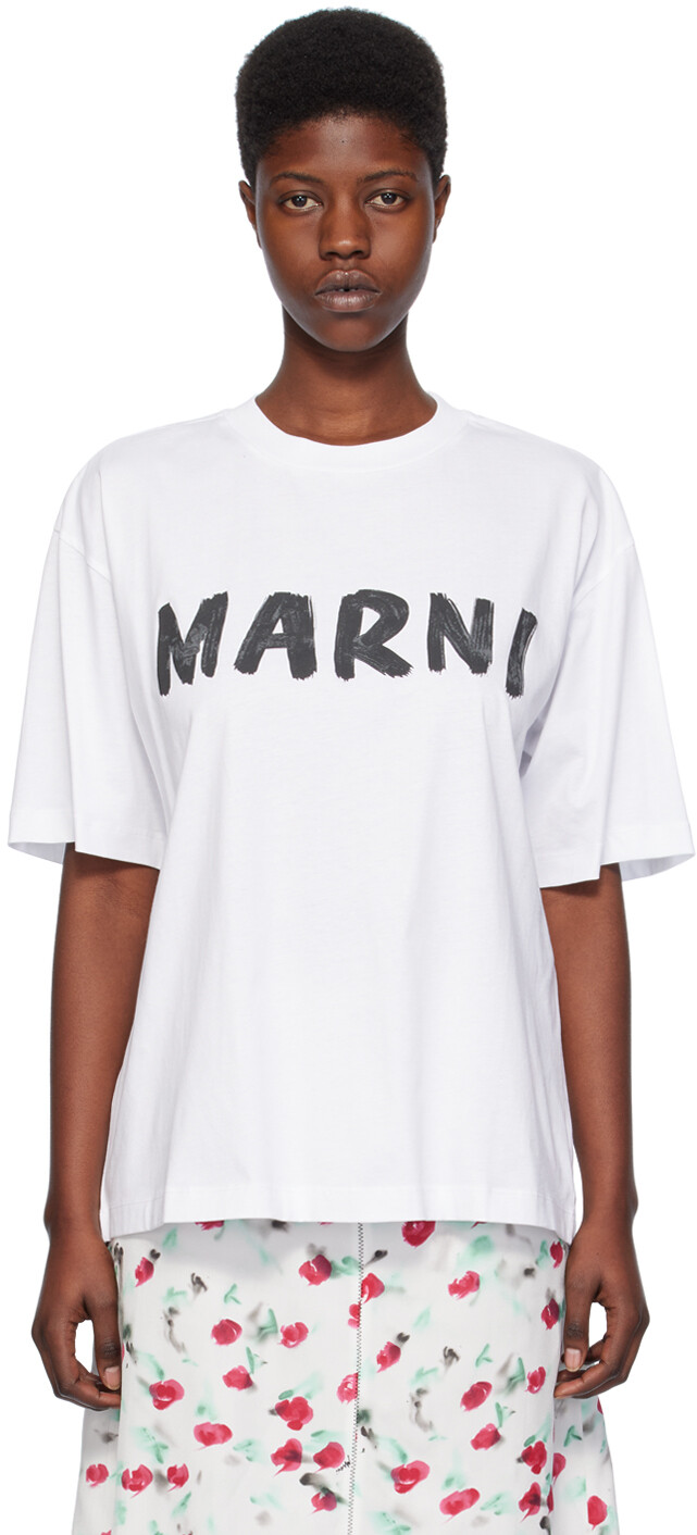 

Белая футболка с принтом Marni, цвет Lily white