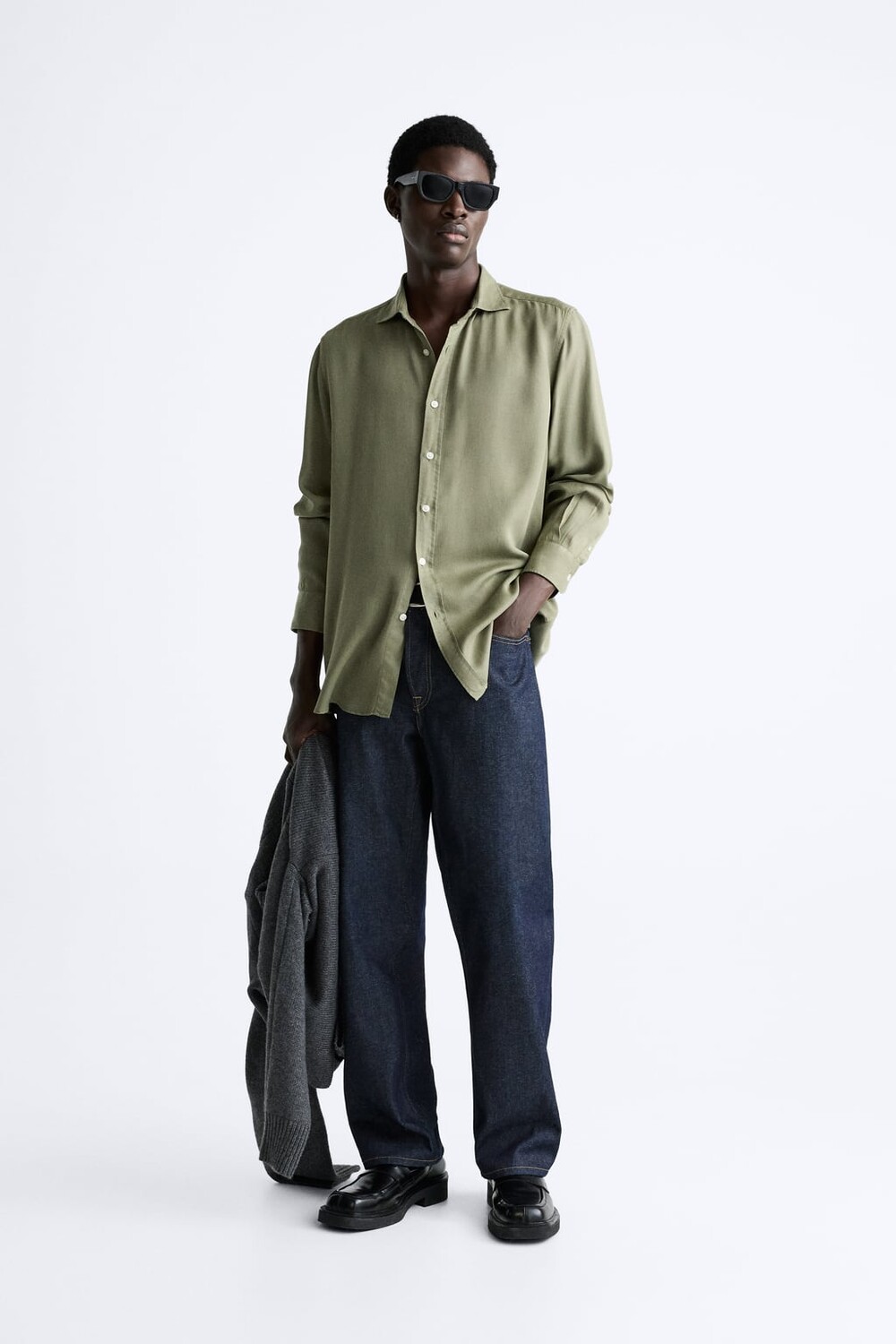 

Лиоцелльная рубашка ZARA, хаки