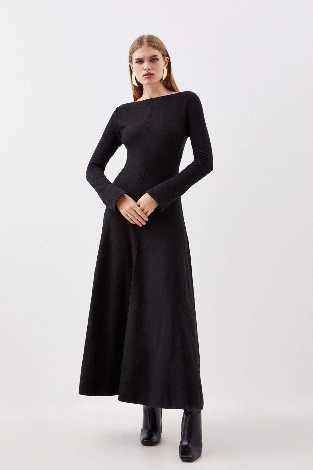 

Компактное трикотажное платье мидакси с пышной юбкой из шерсти Karen Millen, черный