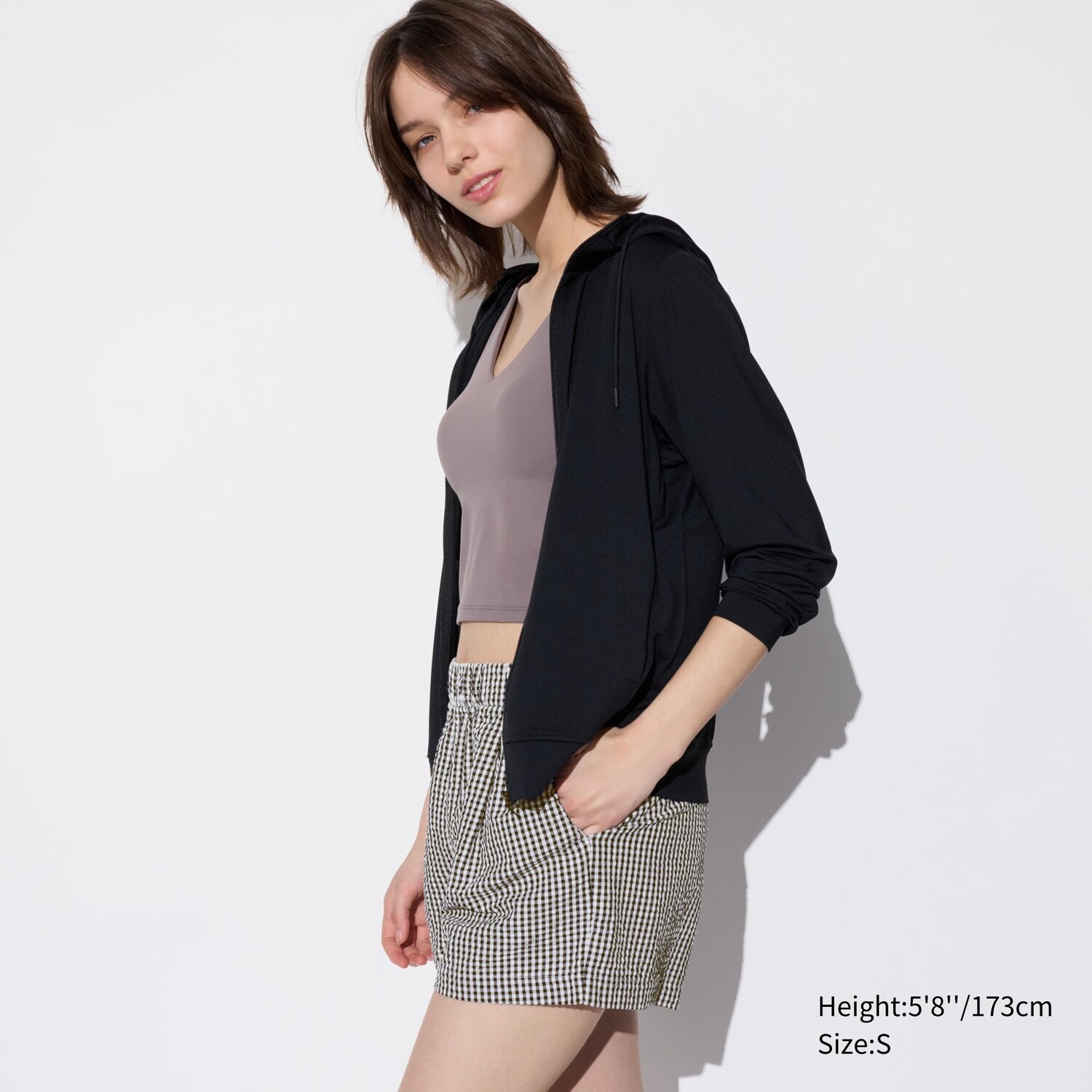 

Хлопковые шорты в клетку комфорт UNIQLO, черный
