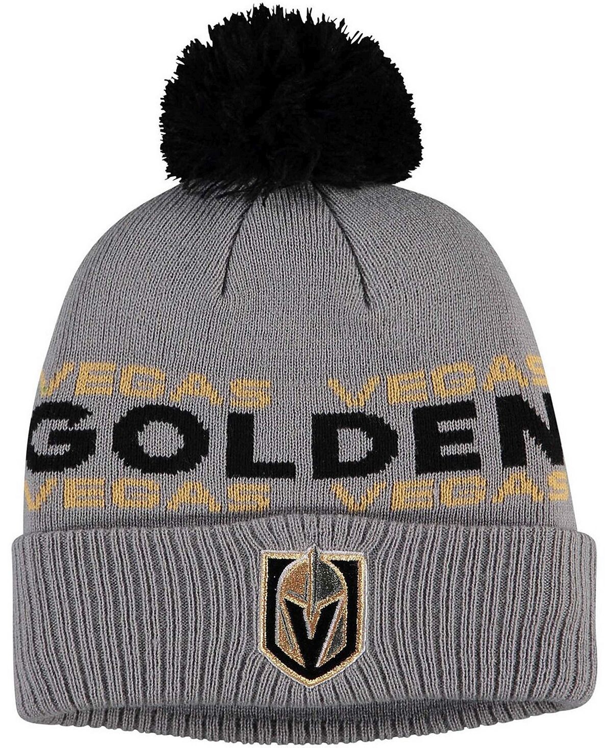 

Мужская серая вязаная шапка с манжетами и помпоном Vegas Golden Knights Team adidas
