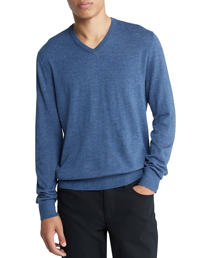 Мужской свитер обычного кроя с v-образным вырезом Calvin Klein, цвет Gray Blue Heather кардиган из шерсти мериноса с вышитым логотипом pony player s синий