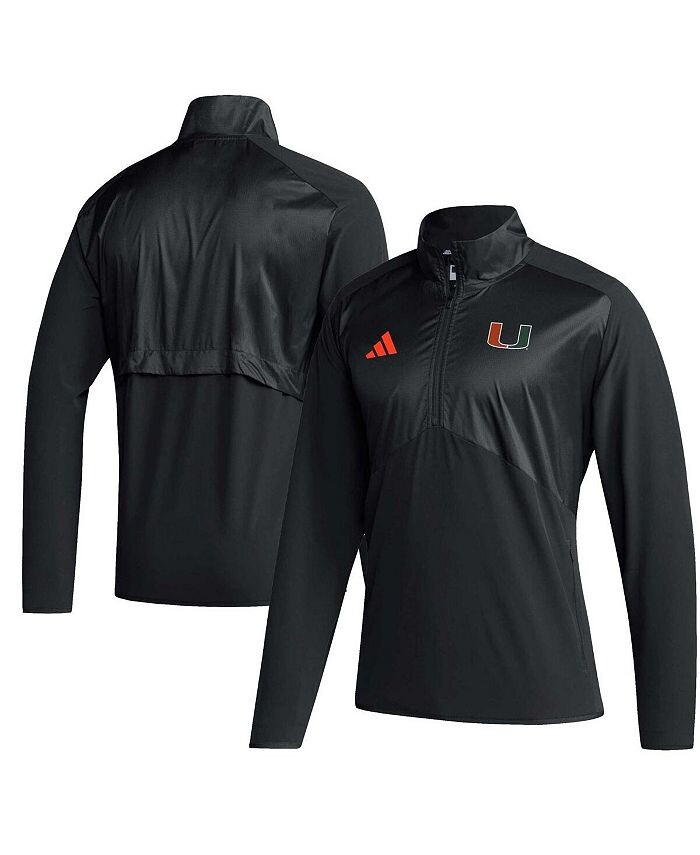 

Мужская черная куртка Miami Hurricanes Sideline AEROREADY с рукавами реглан и молнией четверти adidas, черный