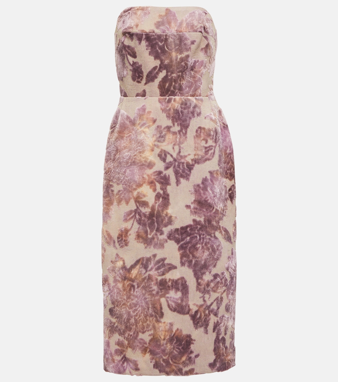 цена Бархатное платье миди без бретелек с цветочным принтом Dries Van Noten, розовый