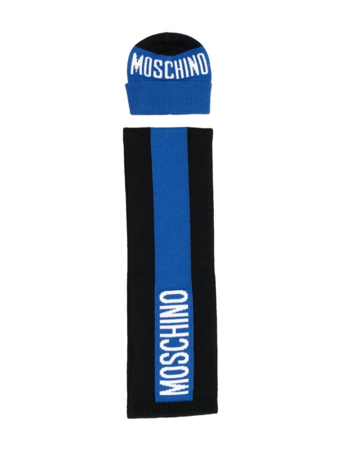 

Moschino Kids комплект из шапки и шарфа вязки интарсия, синий