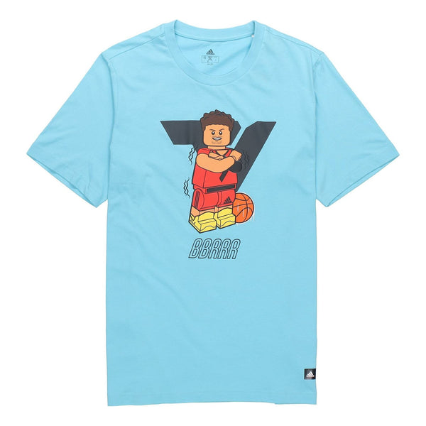 Футболка Men's adidas x LEGO Crossover Dame Ss Trey Young Funny Blocks Printing Basketball Sports Short Sleeve Sky Blue T-Shirt, синий